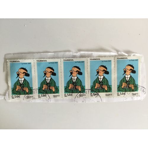 5 Timbres Professeur Tournesol Tintin Oblitérés 2007