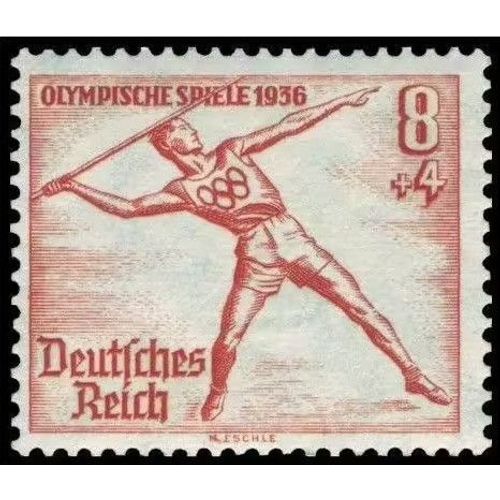 Allemagne, 3ème Reich 1936, Très Beau Timbre Neuf** Luxe Yvert 568, Jeux Olympiques De Berlin, Lancer De Javelot, 8 Pf. Orange, Filigrane Croix Gammées. -