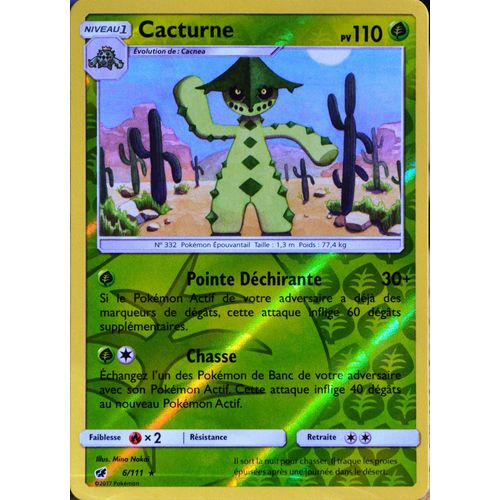 Carte Pokémon 6/111 Cacturne  110 Pv - Reverse Sl4 - Soleil Et Lune - Invasion Carmin Neuf Fr