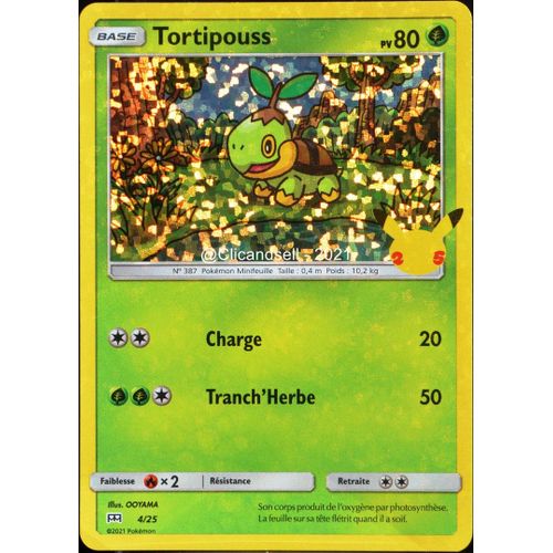 Carte Pokémon 4/25 Tortipouss Holo - 80 Pv Promo 25 Ans Neuf Fr