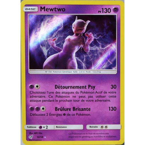Carte Pokémon 12/18 Mewtwo 130 Pv - Holo Détective Pikachu Neuf Fr