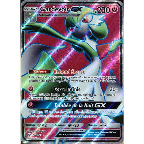 Carte Pokémon 140/147 Gardevoir Gx 230 Pv - Full Art Sl3 - Soleil Et Lune - Ombres Ardentes Neuf Fr