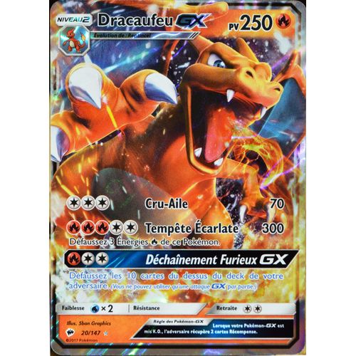 Carte Pokémon 20/147 Dracaufeu Gx 250 Pv Sl3 - Soleil Et Lune - Ombres Ardentes Neuf Fr