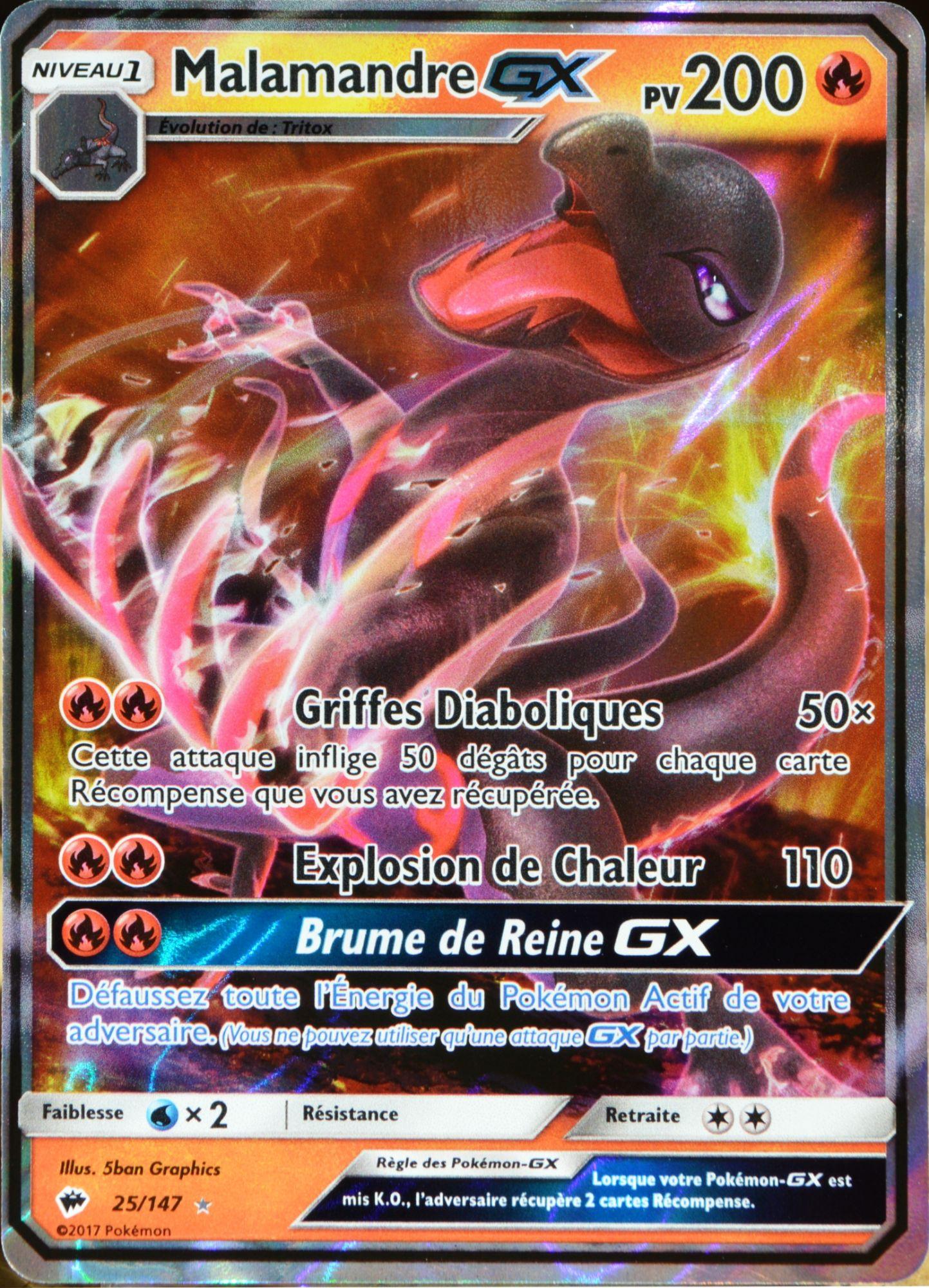 Carte Pokemon Malamandre GX pv 200 - Ombres Ardentes SL3 Neuve VF A