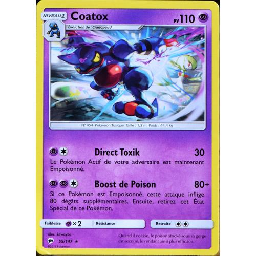 Carte Pokémon 55/147 Coatox 110 Pv Sl3 - Soleil Et Lune - Ombres Ardentes Neuf Fr