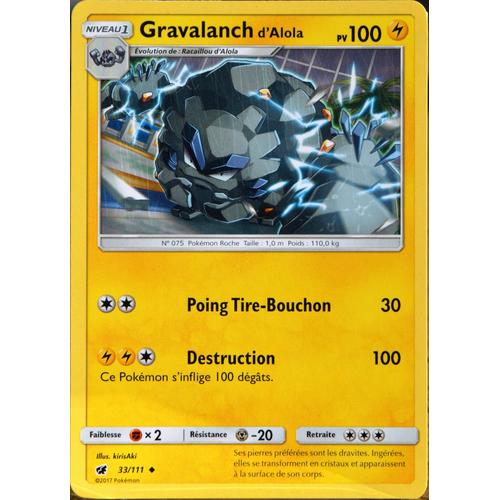 Carte Pokémon 33/111 Gravalanch DAlola 100 Pv Sl4 - Soleil Et Lune - Invasion Carmin Neuf Fr