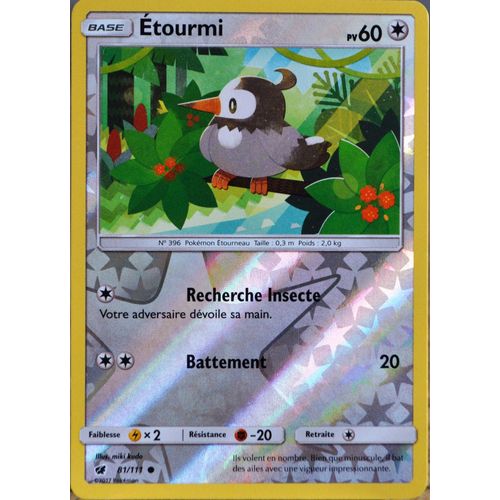 Carte Pokémon 81/111 Étourmi  60 Pv - Reverse Sl4 - Soleil Et Lune - Invasion Carmin Neuf Fr