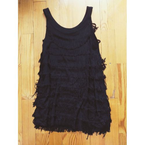 Mini-Robe Ou Tunique Hell Bunny Noire À Pompons Style Charleston S