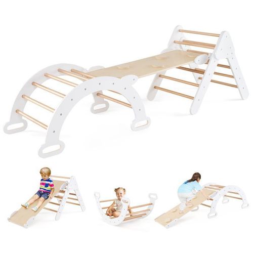 Costway Station De Jeu 7 En 1 Triangle D'escalade /Toboggan/Arche/Rampe - Échelle Réglable, Charge 50kg, Pour 1 Ans+ Gris
