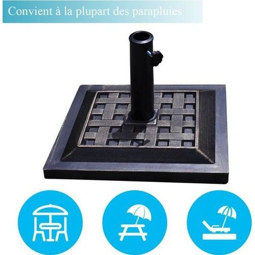 Costway Pieds De Parasol En Résine 12kg Noir Pour Poteau De Parapluie Dia.38mm Ou 48mm Forme Carré Terrasse Cour Jardin