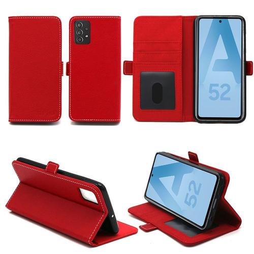 Samsung Galaxy A52 4g / A52 5g Housse Portefeuille Rouge Protection À Rabat Avec Porte Cartes - Etui Samsung Galaxy A52 4g / A52 5g Noir Folio Coque Silicone Antichoc Smartphone 2021 - Accessoires Pochette Case