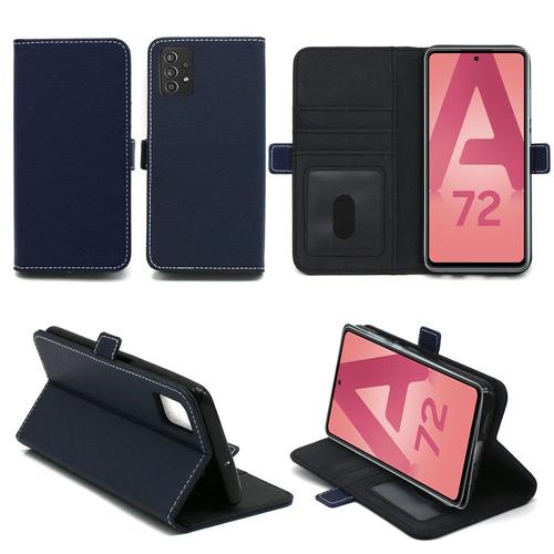 Samsung Galaxy A72 4g / A72 5g Housse Portefeuille Bleue Protection À Rabat Avec Porte Cartes - Etui Bleu Samsung Galaxy A72 4g / A72 5g Noir Folio Coque Silicone Antichoc Smartphone 2021 - Accessoires Pochette Case