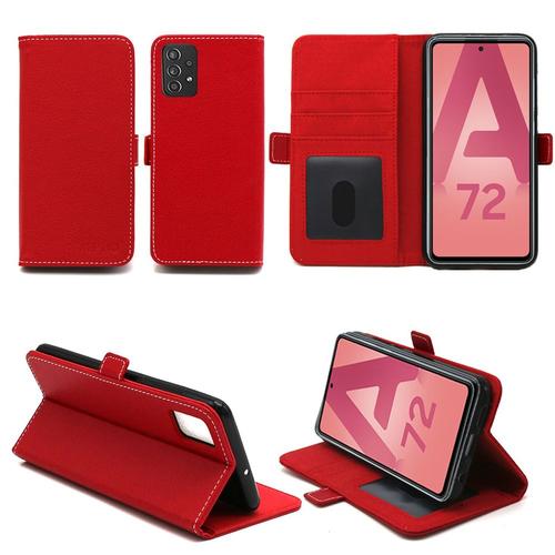 Samsung Galaxy A72 4g / A72 5g Housse Portefeuille Rouge Protection À Rabat Avec Porte Cartes - Etui Samsung Galaxy A72 4g / A72 5g Noir Folio Coque Silicone Antichoc Smartphone 2021 - Accessoires Pochette Case