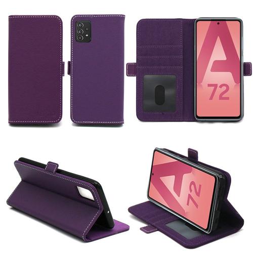 Samsung Galaxy A72 4g / A72 5g Housse Portefeuille Violette Protection À Rabat Avec Porte Cartes - Etui Violet Samsung Galaxy A72 4g / A72 5g Noir Folio Coque Silicone Antichoc Smartphone 2021 - Accessoires Pochette Case