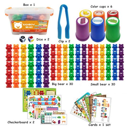Boîte Arc-En-Ciel Avec Tasses À Empiler Et Oursons À Compter Pour Enfant, Jouet Coloré, Avec Poids, Sensoriels, Pour Bébé, Éducatif, Montessori,