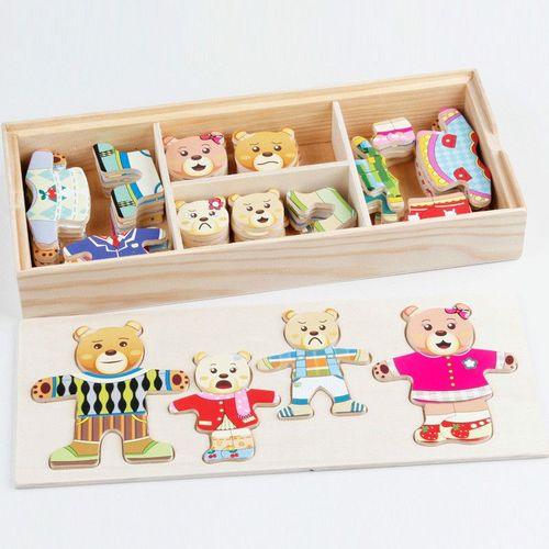 72 Pièces Dessin Animé Lapin En Bois Ours Robe Changement Puzzle Jouet En Bois Montessori Jouet Éducatif Pour Filles Jouets Cadeau