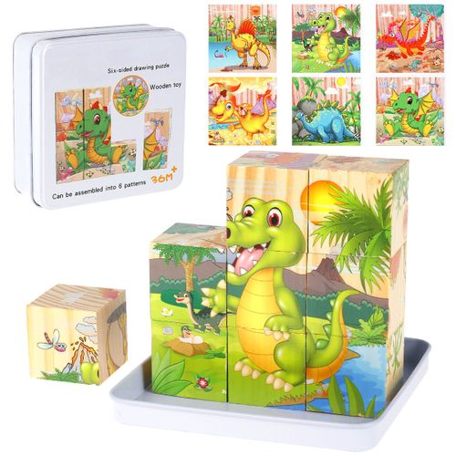 Puzzle En Bois À 6 Côtés Pour Enfants, Voiture De Dessin Animé, Dinosaure, Jouet Éducatif Montessori, Tangram, 3d