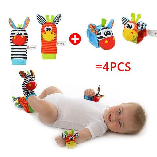 Ensemble De 4 Hochets Pour Bébé, Jouets En Peluche Doux, Hochet De Poignet De Pied, Dessin Animé, Développement Du Nouveau-Né, Jouets Éducatifs Pour Enfants, Cadeau