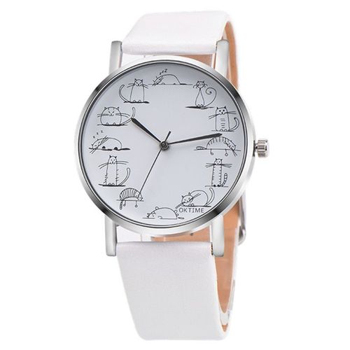 Montre En Cuir De Chat Mignon Pour Femmes, À Quartz Analogique, Jolie Montre De Chat De Dessin Animé