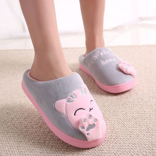 Pantoufles Anti-Dérapantes, À Motif De Chat De Dessin Animé Pour Femme, Chaussures De Sol Et D'Intérieur, Chaudes À La Maison, Douces Pour Couples Et Amoureux De La Chambre, D'Hiver