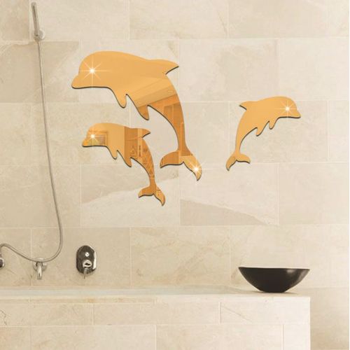 Ensemble D'Autocollants Muraux Miroir Acrylique 3d, Combinaison De Dauphin Mignon Effet Miroir, Autocollant Mural, Décor De Maison, Autocollants De Salle De Bains