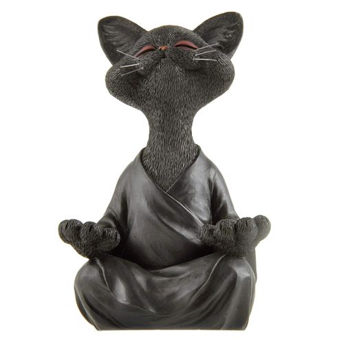 Figurine De Chat Bouddha Noir, Décoration De Jardin De Maison, De Méditation, De Yoga, À Collectionner