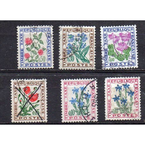 France- Lot De 6 Timbres Oblitérés- Timbre Taxe- Fleurs