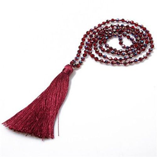 Collier Néon Long Avec Pampilles En Verre Cristal, Style Bohémien Ancien, Perles Plates, Pendentif De Tête, N?ud À Facettes, Bijoux Pour Femmes