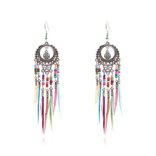 Boucles D'oreilles Ethnique En Acrylique Pour Femmes, Longues Pampilles, Perles Multicolores, Plume, Grande Boucle Pendante, Bijoux Cadeau