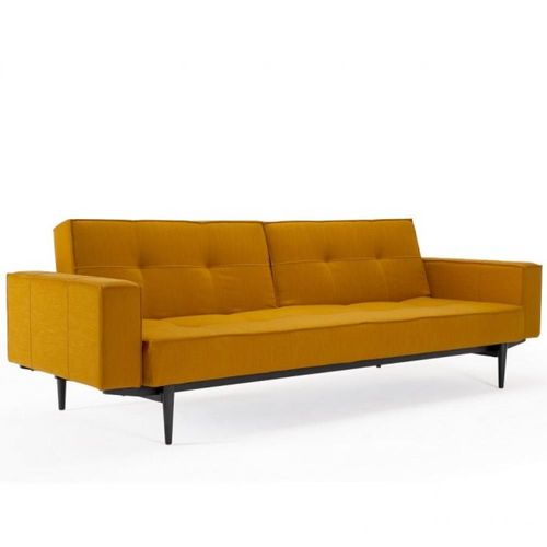 Canapé Convertible Splitback Styletto Avec Accoudoirs Pieds Fuseau Chêne Noyer Tissu Elegance Burned Curry
