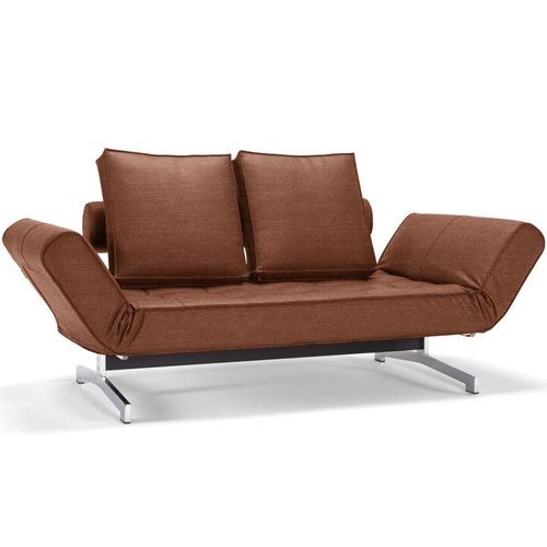 Innovation Living Canapé Design Ghia Chrome Leather Look Brown Faunal Convertible Lit 210*80cm