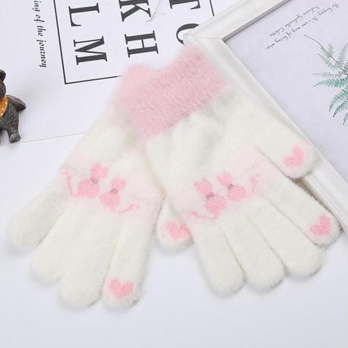 Gants Tricotés En Jacquard Pour Enfants Et Adolescents, Motif De Chat Mignon Et Chaud, Hiver