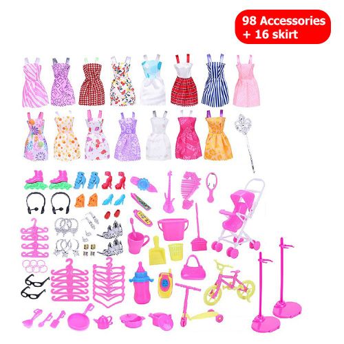 Vêtements Et Chaussures De Poupée Barbie, 114 Pièces, Sac À Main, Tenue De Vélo, Collier, Bijoux, Accessoires Pour Maison De Poupée, Cadeau D'Anniversaire Pour Enfants