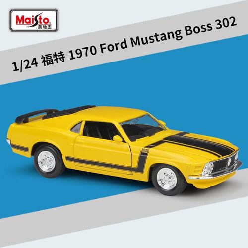 Modèle De Voiture De Collection 1:24, Ford Mustang Boss 1970, Véhicules Jaunes Statiques Moulés, 302