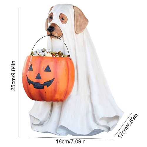 Support De Bol De Bonbons, Sculpture En Résine De Chien Fantôme De Chat D'halloween, Décoration De Statue D'halloween Pour Intérieur Et Extérieur