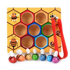 Pince De Jeu En Bois Montessori Pour Enfants, Petite Abeille Inclinée, Jouets D'éducation Précoce, Couleur De L'enfance, Puzzle Cognitif, Cadeaux