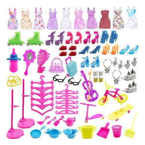 Accessoires De Poupée Barbie, 88 Pièces, Mini Robe, Cintres, Chaussures, Collier, Boucles D'oreilles, Bijoux, Maison De Poupée, Jouet, Cadeau Pour Enfants