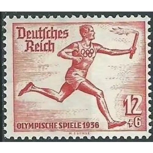 Allemagne, 3ème Reich 1936, Très Beau Timbre Neuf** Luxe Yvert 569, Jeux Olympiques De Berlina, Parcours De La Flamme Olympique, Filigrane Croix Gammées.
