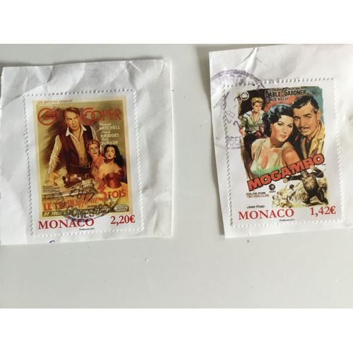 Deux Timbres Monaco Mogambo Et Gary Cooper. Oblitérés