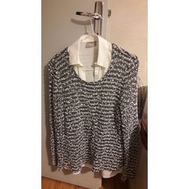 Pull Perle Noir Et Blanc Avec Un Col Chemise Blanc