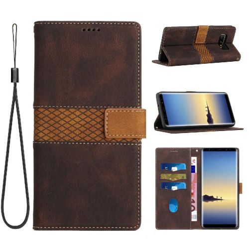 Portefeuille Étui Pour Samsung Galaxy Note8 Résistant Aux Rayures Fermeture Magnétique Fente Pour Carte Béquille Sangle De Poignet - Le Brun