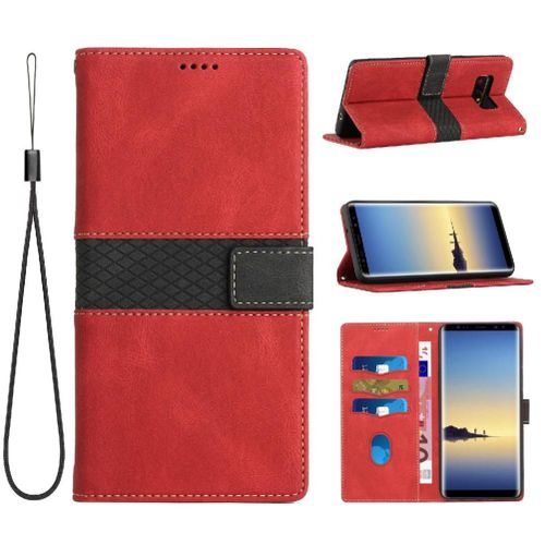 Portefeuille Étui Pour Samsung Galaxy Note8 Résistant Aux Rayures Fermeture Magnétique Fente Pour Carte Béquille Sangle De Poignet - Rouge