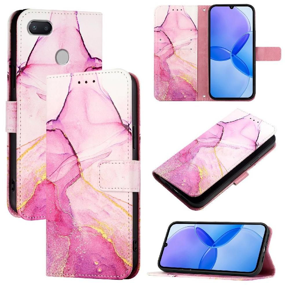 Étui Pour Xiaomi Redmi 6a Motif De Marbre Cuir Pu Bicelle Portefeuille - Rose Rouge