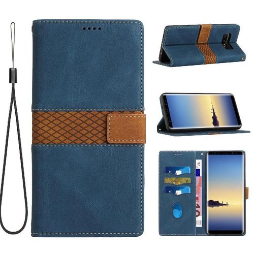 Portefeuille Étui Pour Samsung Galaxy Note8 Sangle De Poignet Fermeture Magnétique Résistant Aux Rayures Fente Pour Carte Béquille - Bleu