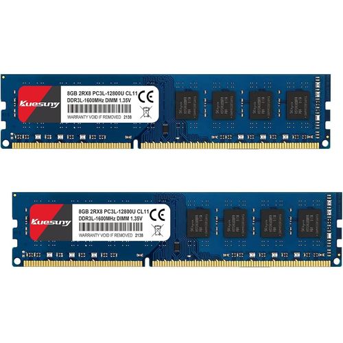 16Go Kit (2x8Go) DDR3L/DDR3 RAM1600MHz PC3-12800U UDIMM Unbuffered Non-ECC 1.35V CL11 2Rx8 Dual Rank 240 Pin UDIMM Bureau Mmoire RAM Module Upgrade