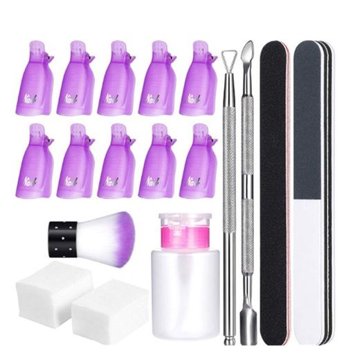 17 Pices/Ensemble Outil De Suppression De Vernis  Ongles Ensemble Bandes De Polissage Vernis  Poussire Enlever Rabot Manuel Salon Pompe Bouteille