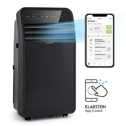 Climatiseur mobile avec evacuation - Klarstein - 12000 BTU - Commande via app - Fonction ventilateur & déshumidificateur - Noir