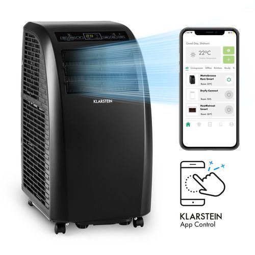 Climatiseur mobile avec evacuation - Klarstein - 10000 BTU - Commande via app - Fonction ventilateur & déshumidificateur - Noir