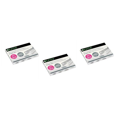 Leitz Lot De 3 Boites De 1000 Agrafes N¿ 8 (6/4 - 21/4 Mm) Galvanis¿Es