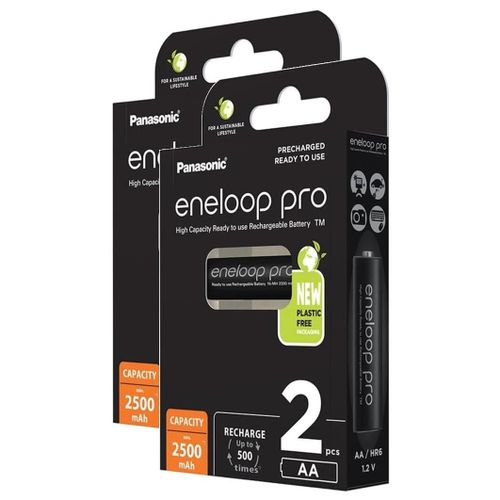 Panasonic Lot de 2 Eneloops Pro Pack 2 Piles Rechargeables Mignon 2500mAh AA Ni-MH